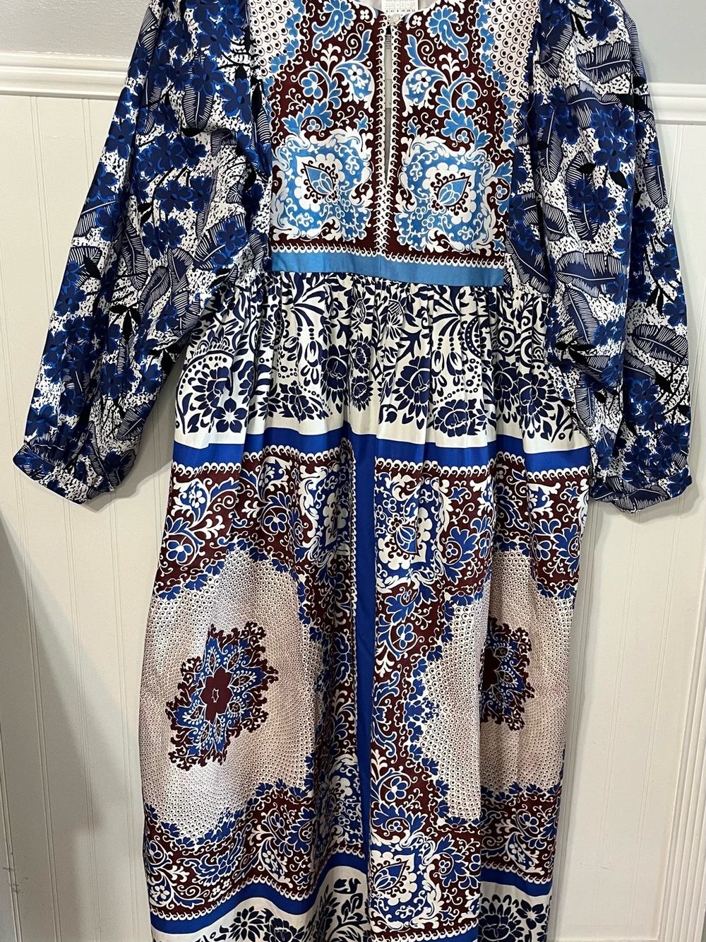 Weekend Max Mara Blue & Brown Printed Women's Boho Midi Dress